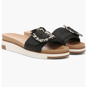 Sam Edelman Ariane Platform Slide Sandals Black Woven Tortoise Buckle Sz 9.5 NWT